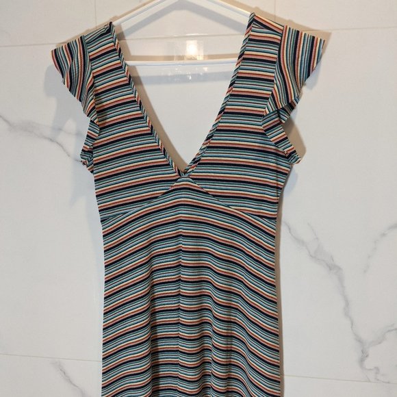 Wild Fable Colourful Striped Dress with Ruffle Sleeves - Picture 3 of 5